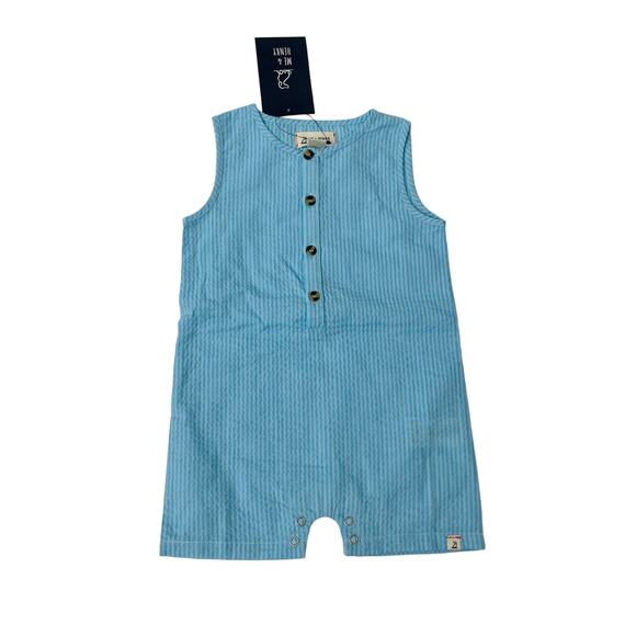 NWT Me & Henry 3/6M Sky Blue Seersucker Gossan Playsuit Romper - Picture 1 of 5